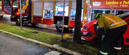 Motorista abandona veículo após colisão contra árvore no Centro de Chapecó