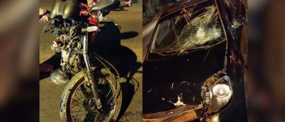 Colisão entre carro e motocicleta deixa três feridos; uma das vítimas parou no teto do carro