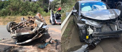 Colisão frontal seguida de capotamento deixa ferido na BR-282 em Ponte Serrada