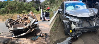 Colisão frontal seguida de capotamento deixa ferido na BR-282 em Ponte Serrada