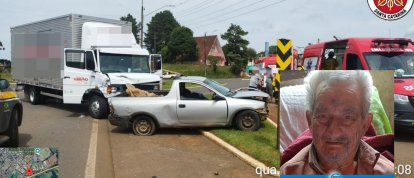 Idoso de 100 anos morre após grave acidente entre carro e caminhão na SC-470