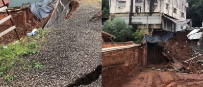 Deslizamento em obra interdita casas e prédio em Joaçaba após chuvas