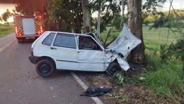Saída de pista deixa homem ferido na Linha Alto Alegre, em Capinzal