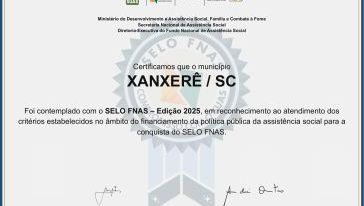 Xanxerê recebe selo que reconhece a gestão eficiente de recursos da Assistência Social
