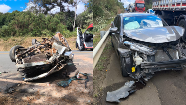 Colisão frontal seguida de capotamento deixa ferido na BR-282 em Ponte Serrada