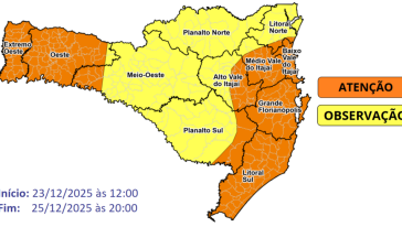 Temporais com chuva intensa entre as tardes e noites de terça (23) e quinta-feira (25)
