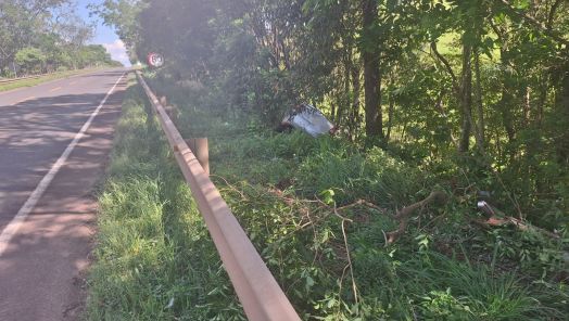 Veículo sai da pista e colide em placa de sinalização na SC-157, no Oeste