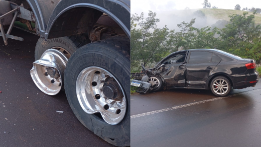 Colisão entre carro e caminhão deixa quatro feridos na SC-160, no Oeste 