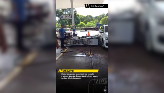 VÍDEO: motorista perde o controle e atinge bomba de combustível em posto na Rua 27 de Fevereiro