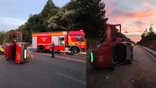 Motorista fica ferido após saída de pista e veículo lateralizar em Ponte Serrada
