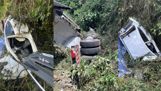 VÍDEO: carreta e carro despencam de ribanceira no município de Seara e vítimas ficam presas às ferragens
