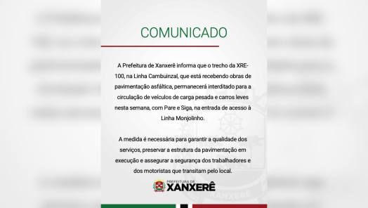 Trecho da XRE-100 em Xanxerê terá trânsito controlado durante obras de pavimentação
