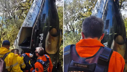 Motores do helicóptero que caiu e matou cantor Rick são retirados de área de acidente em Urubici