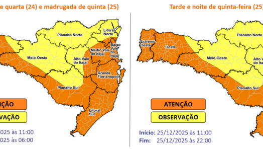 Defesa Civil alerta para possibilidade de temporais com chuva intensa entre a quarta (24) e a quinta-feira (25)