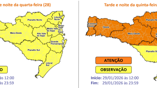 SC deve registrar temporais com chuva intensa entre a tarde e a noite da quarta (28) e quinta-feira (29)