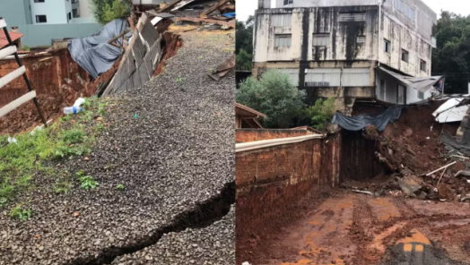 Deslizamento em obra interdita casas e prédio em Joaçaba após chuvas