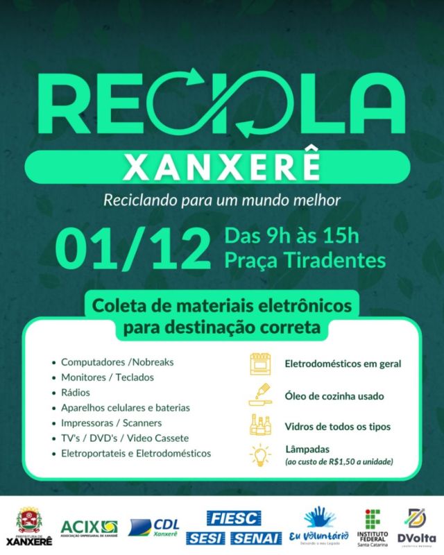 Recicla Xanxerê promove mais uma edição de coleta de materiais eletrônicos e recicláveis