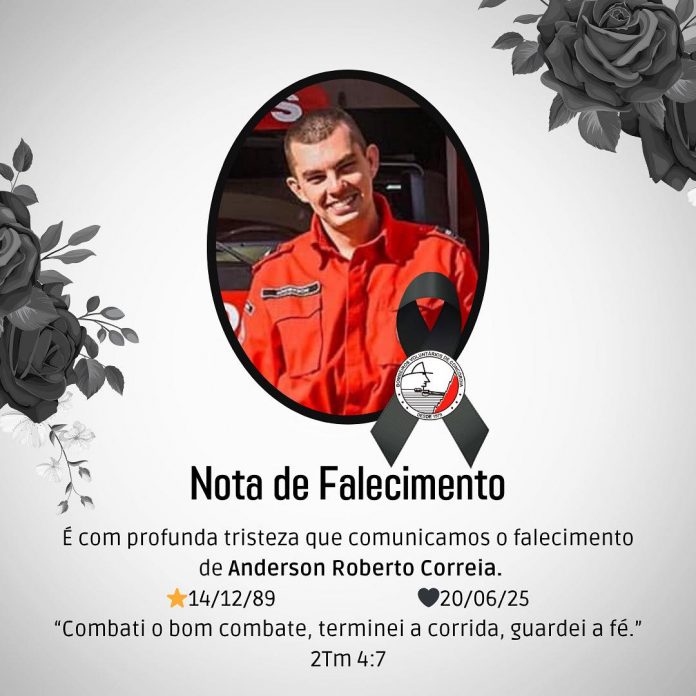Corporação do Corpo de Bombeiros Voluntários de Concórdia lamenta morte do bombeiro Anderson Correia