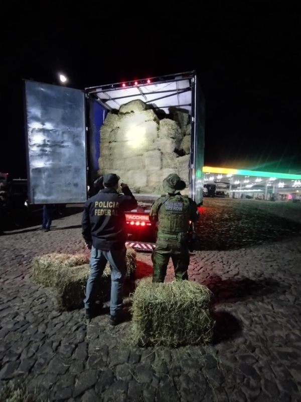 PF e BPFRON/PR apreendem carreta carregada com feno clandestino na fronteira com a Argentina