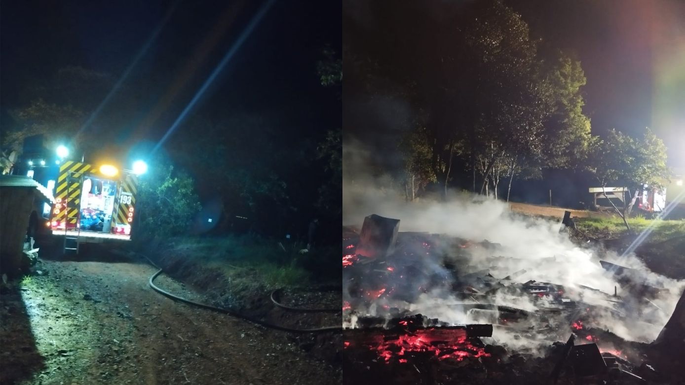Casa no interior de município do Oeste é destruída pelas chamas