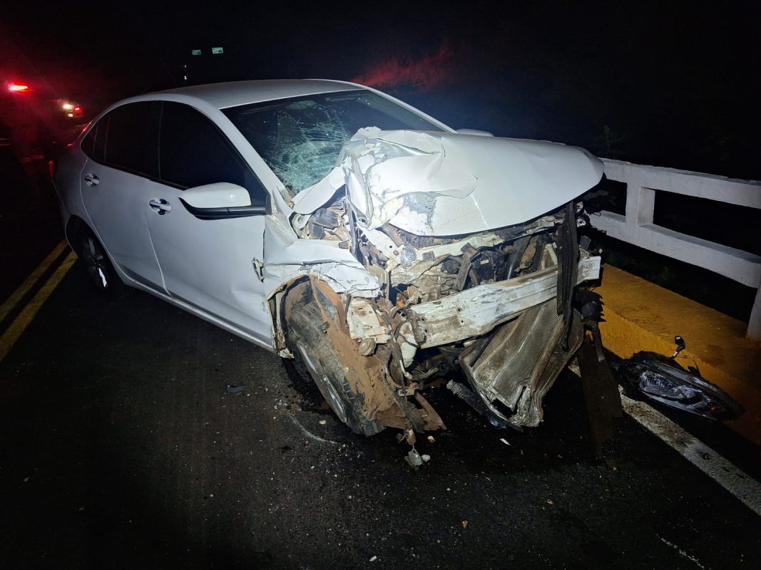 Saída de pista seguida de choque em ponte é registrada na SC-283