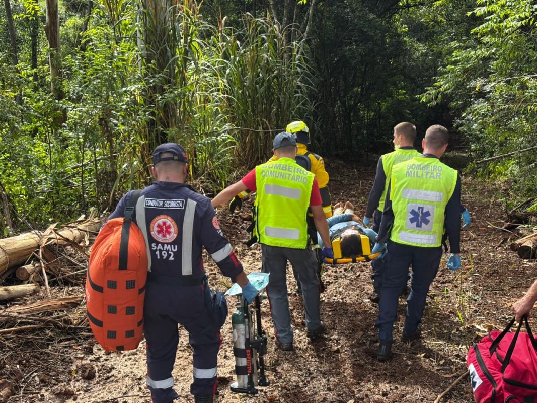 Trabalhador fica ferido após queda de árvore durante acidente de trabalho no interior de município do Oeste