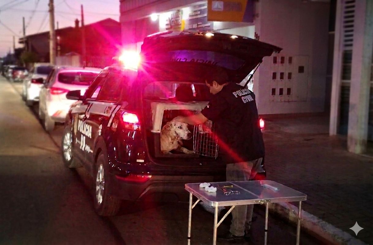 Polícia Civil e ONG resgatam cadela vítima de maus-tratos após atropelamento em Faxinal dos Guedes