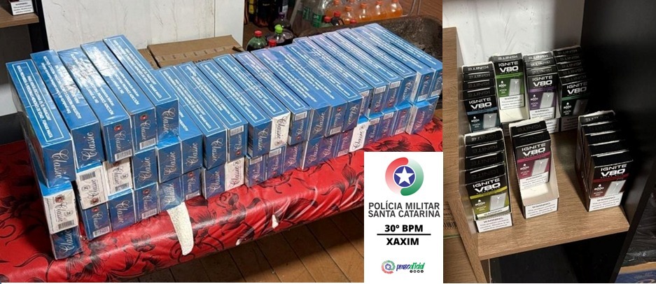 Dono de estabelecimento é preso por contrabando após apreensão de cigarros e cigarros eletrônicos em Xaxim