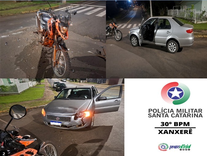 Colisão entre carro e motocicleta deixa dois feridos em Xanxerê