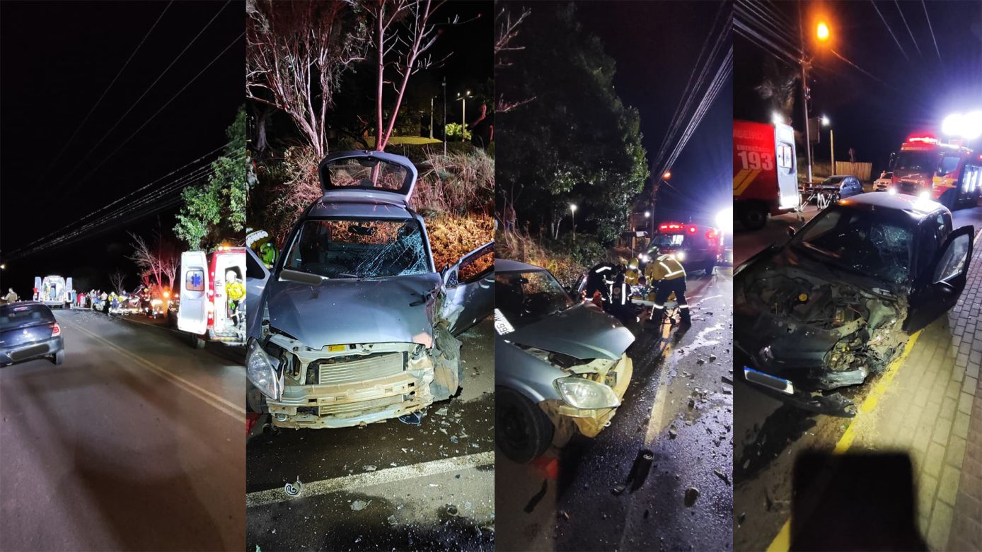 Colisão frontal entre carros deixa ferido e condutor foge do local em Chapecó