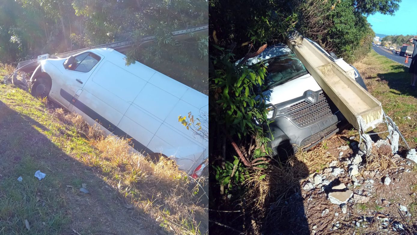 Veículo colide em poste às margens da BR-282, em Xaxim