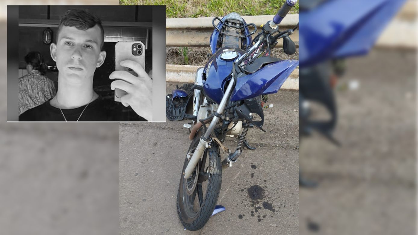 Acidente entre moto e caminhão deixa jovem morto e mulher ferida na BR-153, na divisa SC/RS