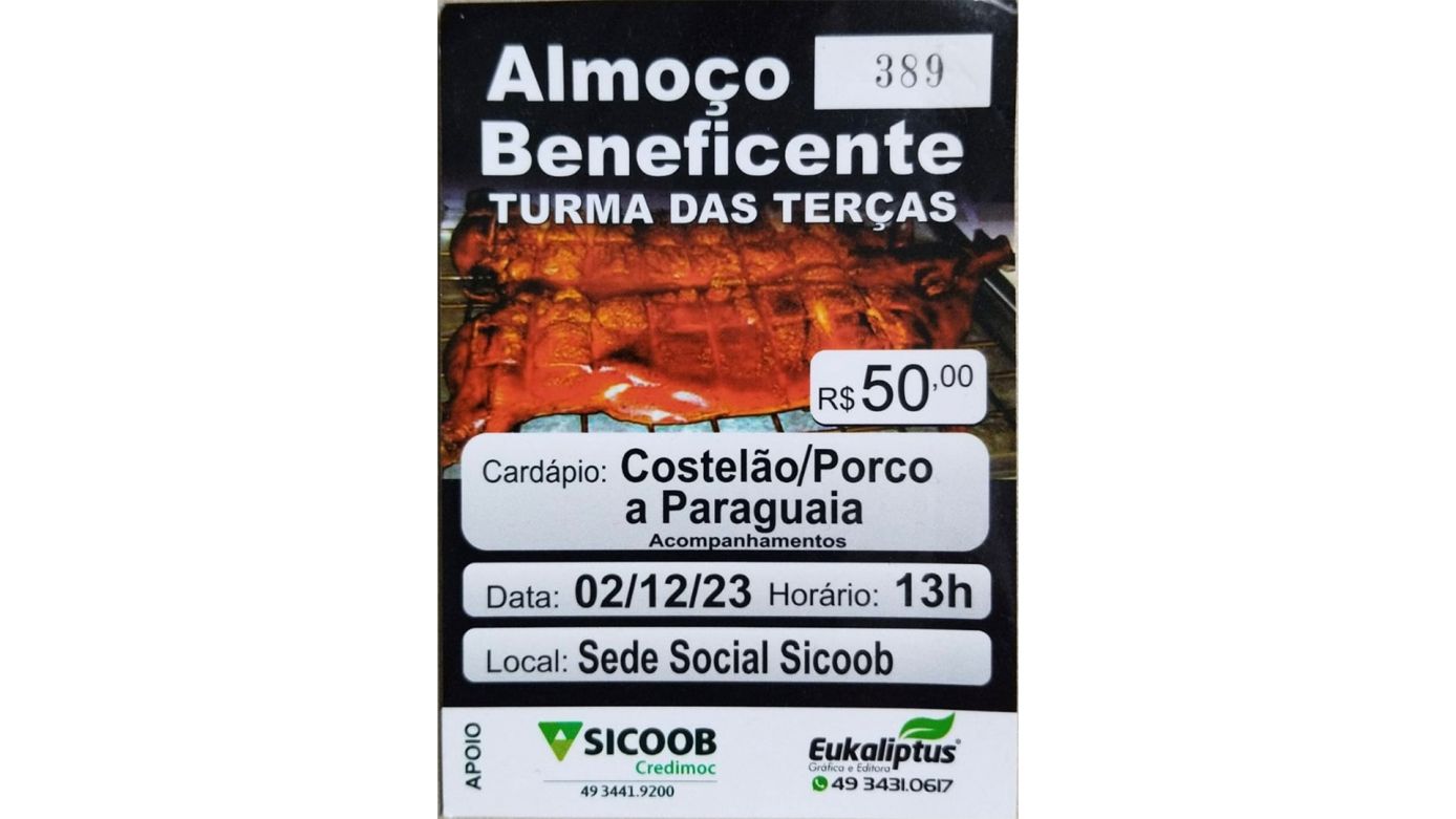 Almoço beneficente promovido pela “Turma das Terças/Sicoob Credimoc” acontece neste sábado (02), em Xanxerê