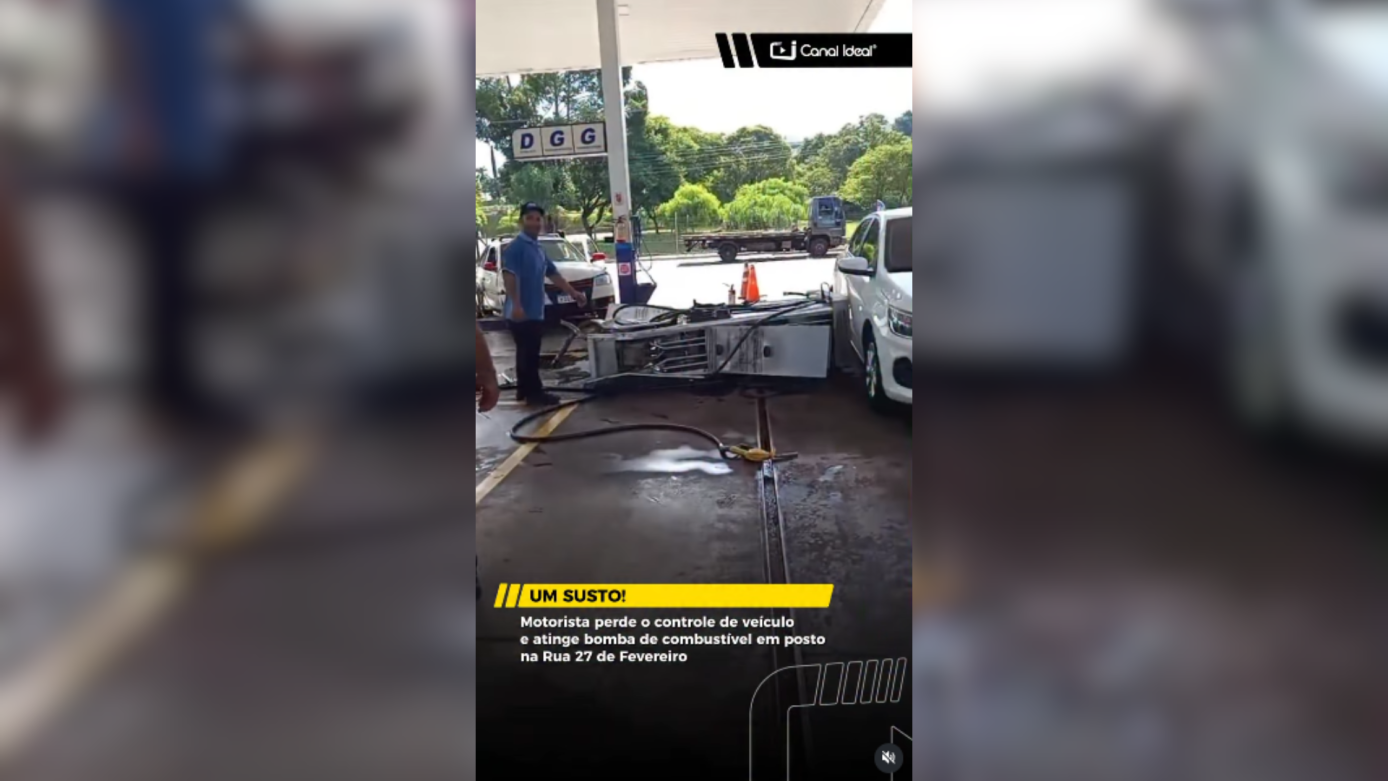 VÍDEO: motorista perde o controle e atinge bomba de combustível em posto na Rua 27 de Fevereiro