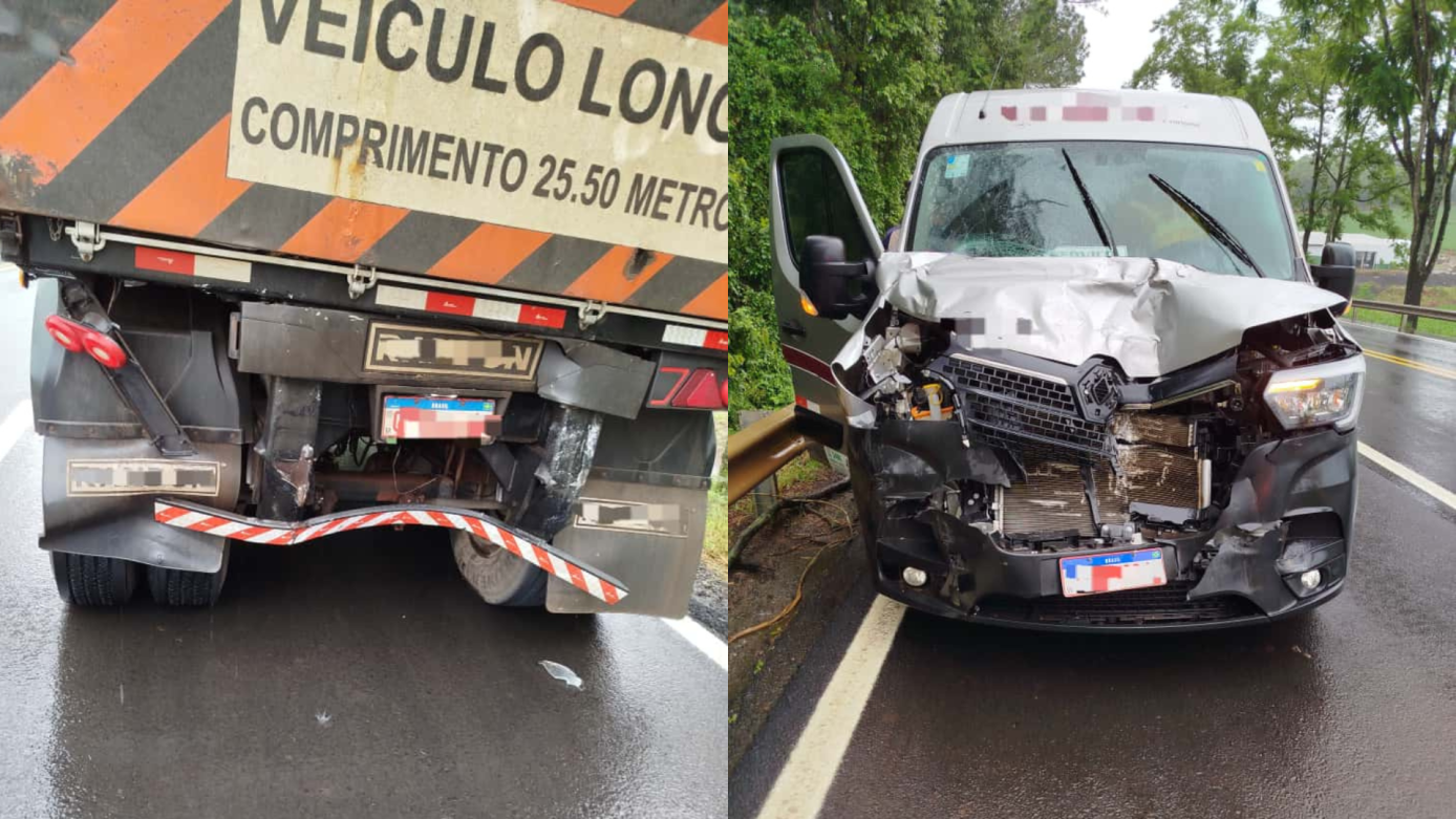 Mulher e criança ficam feridas em colisão entre van e carreta na BR-282, em Maravilha