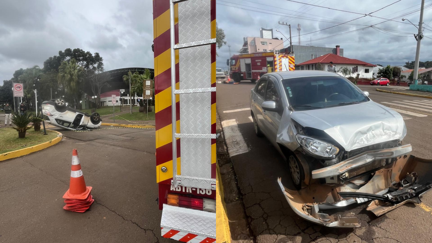 Carro capota após colisão em São Domingos e passageira fica presa