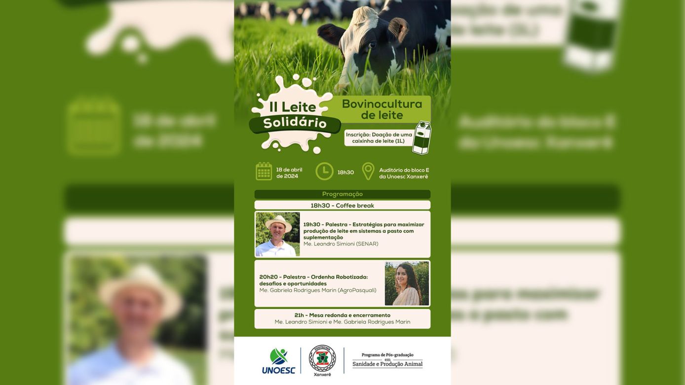 Curso de Zootecnia da Unoesc Xanxerê promove evento solidário sobre bovinocultura de leite