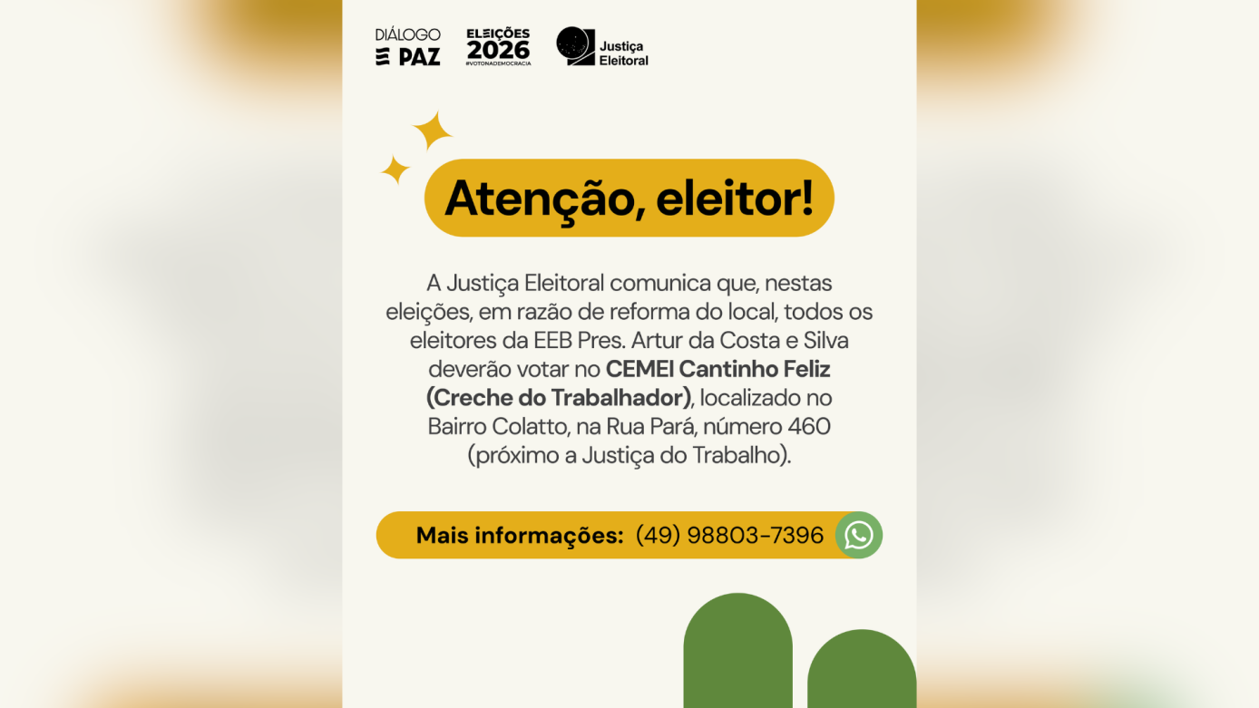 Eleitores da EEB Pres. Artur da Costa e Silva terão novo local de votação em Xanxerê