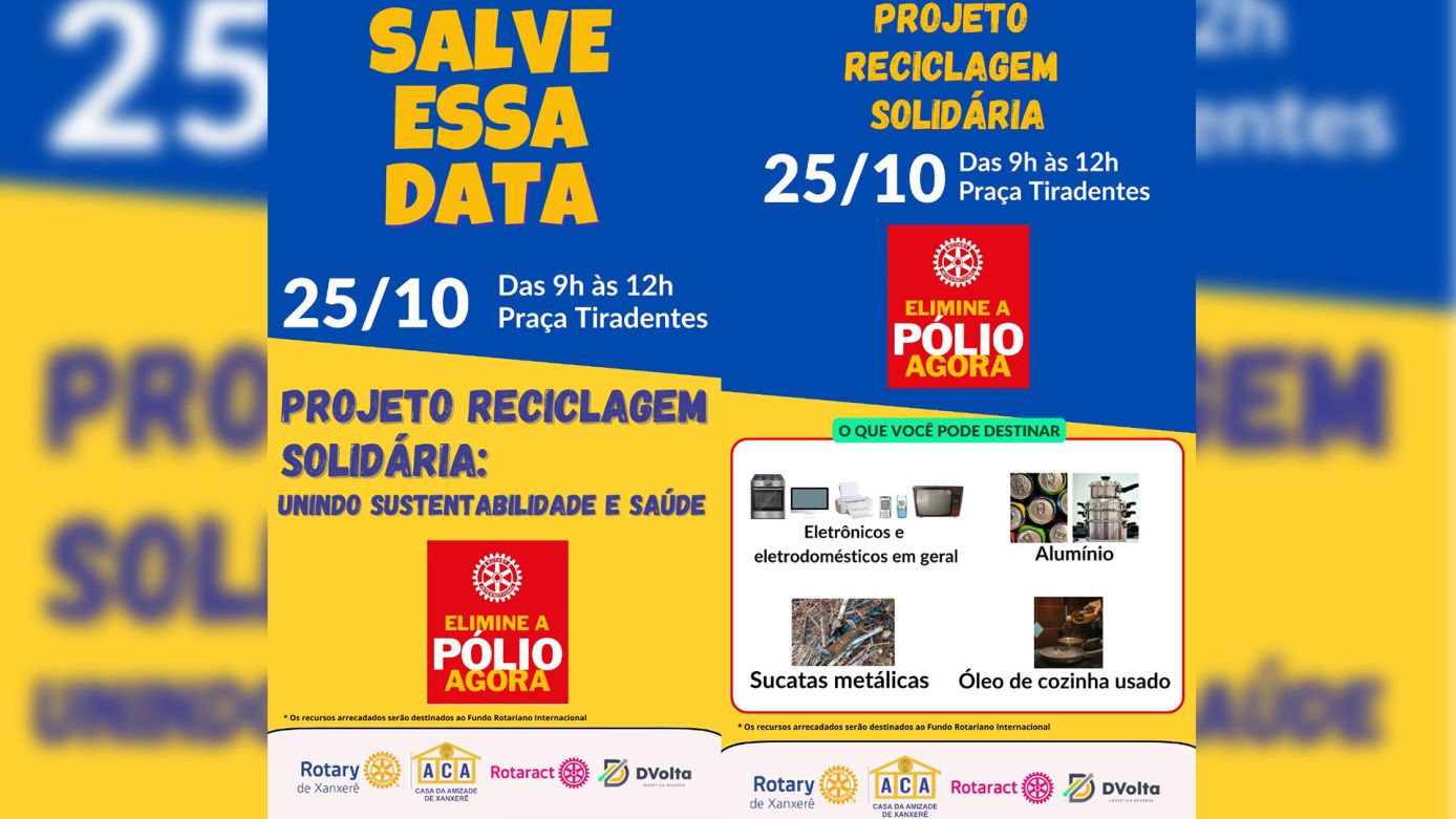 Projeto Reciclagem Solidária une sustentabilidade e saúde em ação do Rotary Club neste sábado (25), em Xanxerê