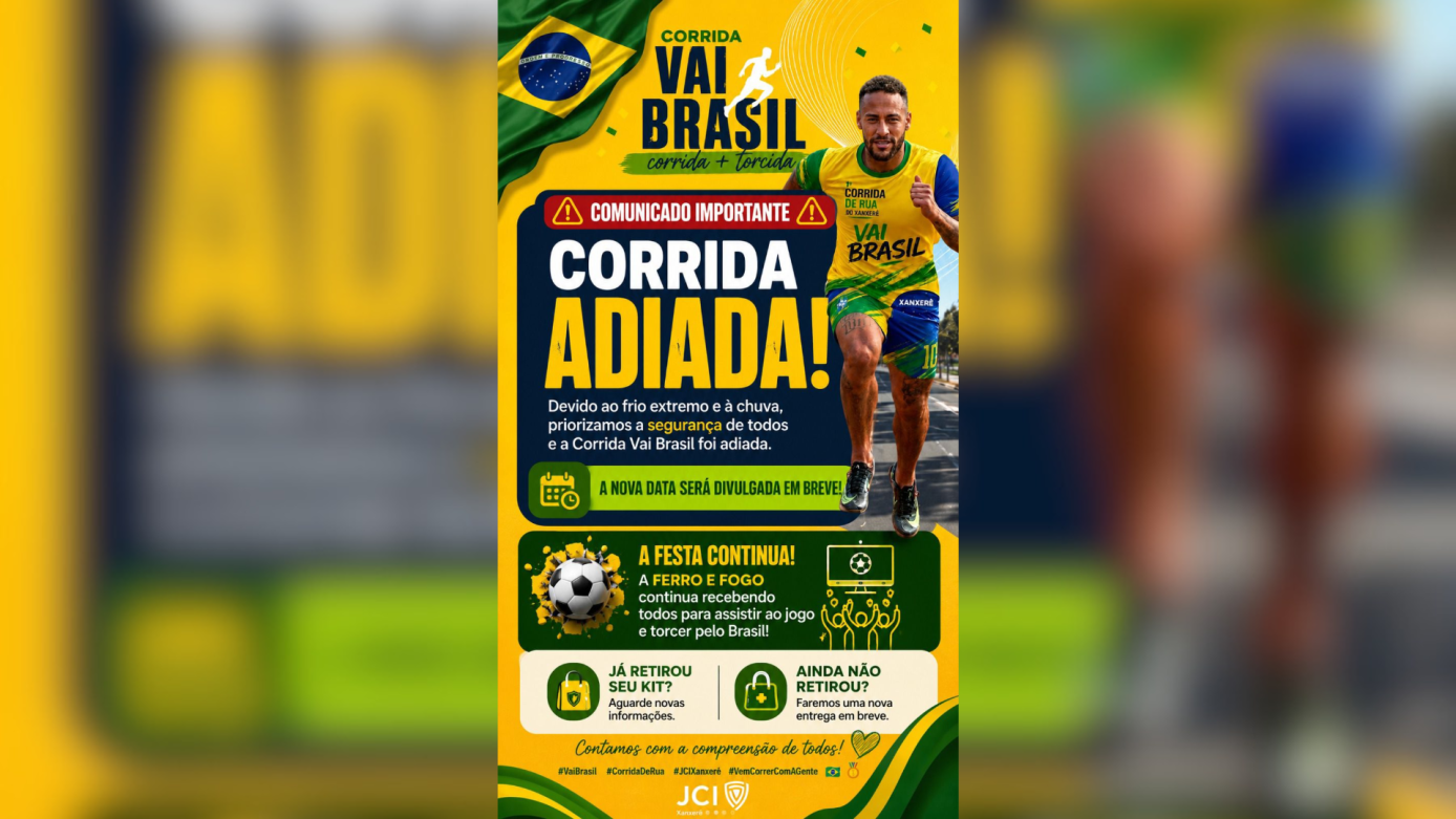 Corrida Vai Brasil, promovida pela JCI Xanxerê, é adiada devido às condições climáticas