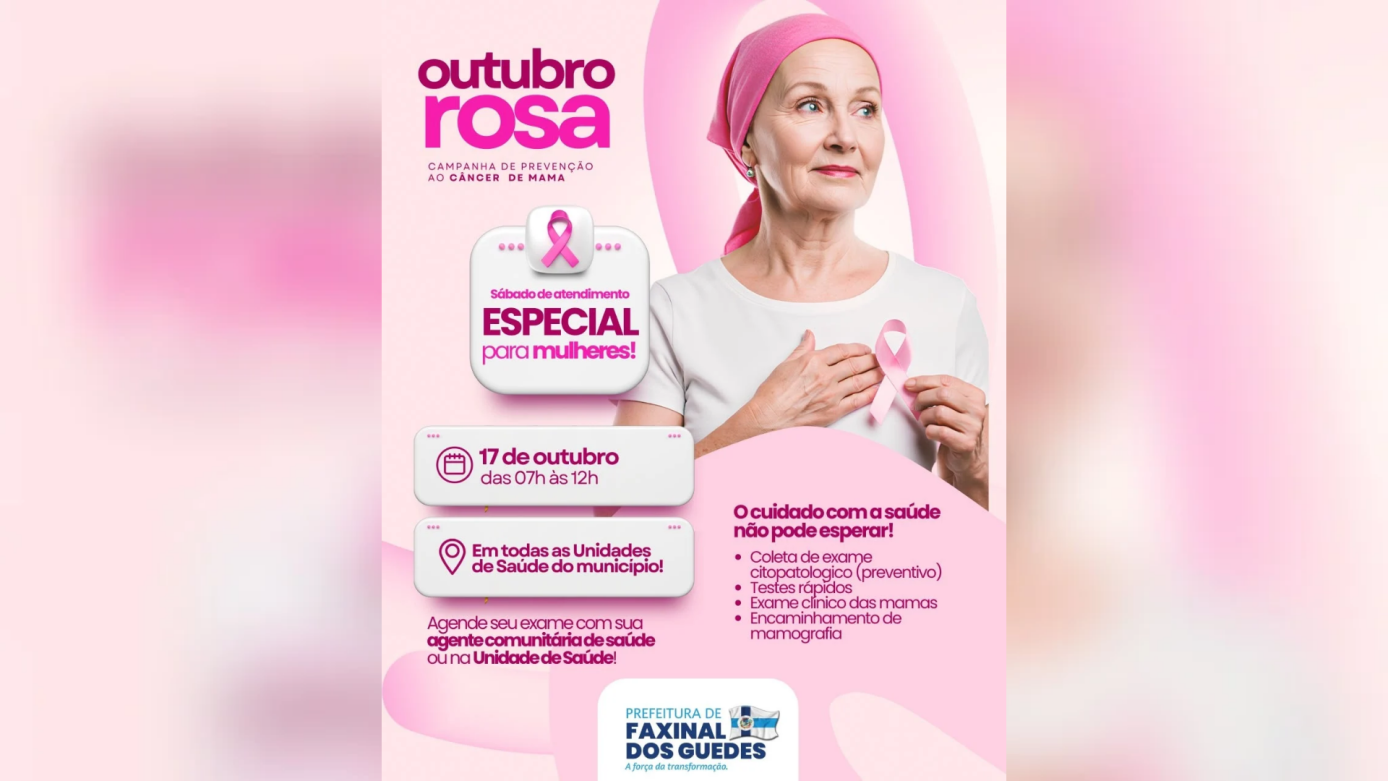Faxinal dos Guedes terá sábado de atendimento especial para mulheres durante o Outubro Rosa
