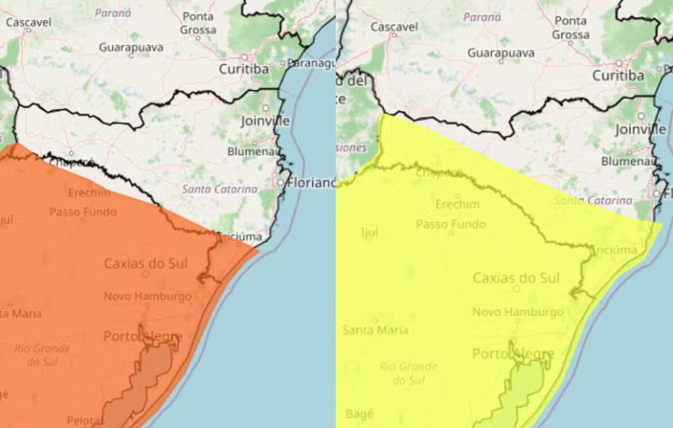 Santa Catarina entra em alerta para tempestades com chuva intensa, ventos de até 100 km/h e granizo
