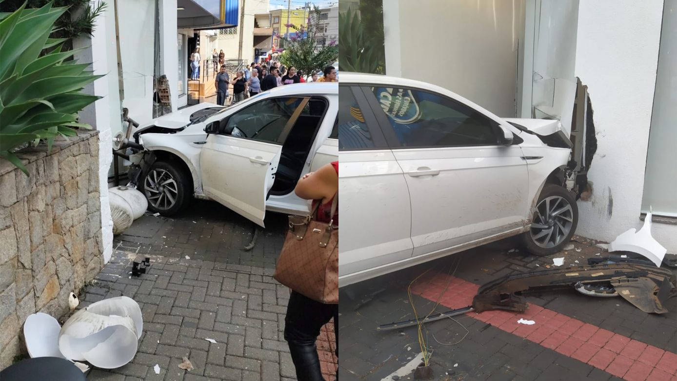 VÍDEO: condutora perde controle de veículo e colide em vitrine de loja no Centro de Xanxerê