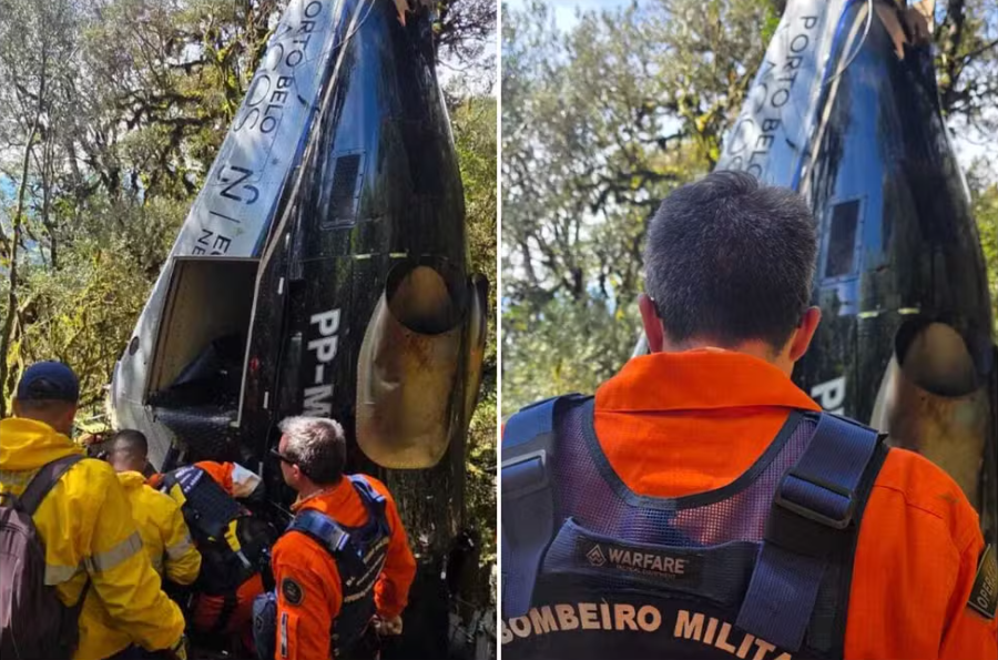Motores do helicóptero que caiu e matou cantor Rick são retirados de área de acidente em Urubici