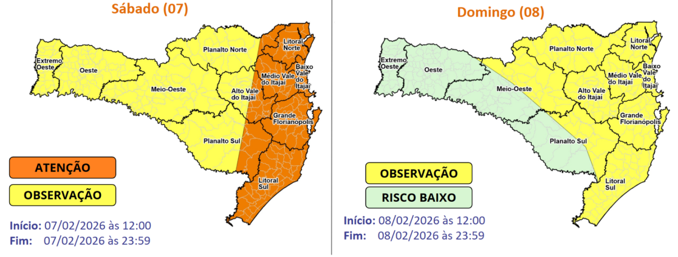 Previsão de temporais com chuva intensa e persistente para o sábado (07) e domingo (08)