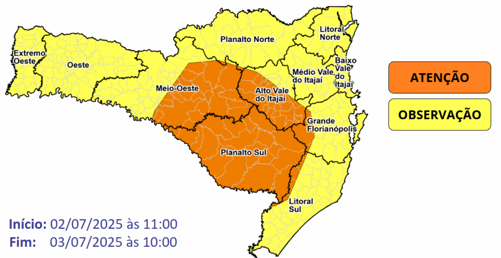 Onda de frio que atua em Santa Catarina persiste até o fim da semana