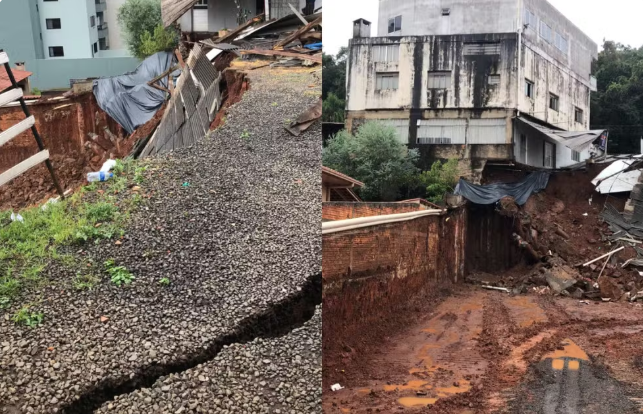 Deslizamento em obra interdita casas e prédio em Joaçaba após chuvas
