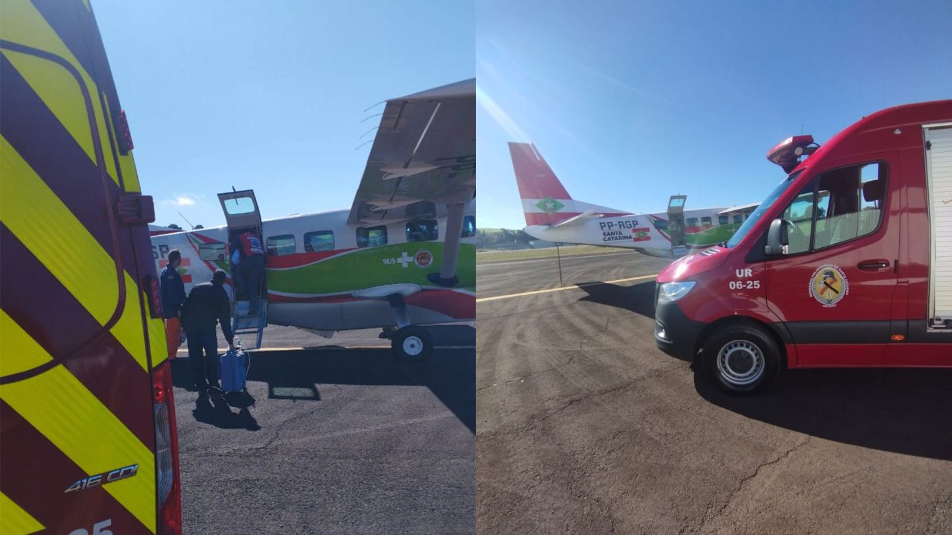 Bebê com problemas respiratórios é transferido de avião de Concórdia para Florianópolis