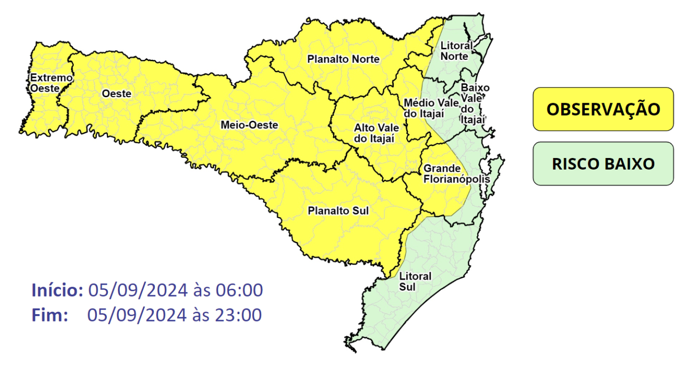 Defesa Civil emite alerta sobre quedas acentuadas de temperatura ao longo da quinta-feira (05)